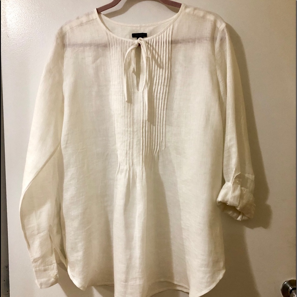Ann Taylor- Long blouse; 100% linen; made in India.